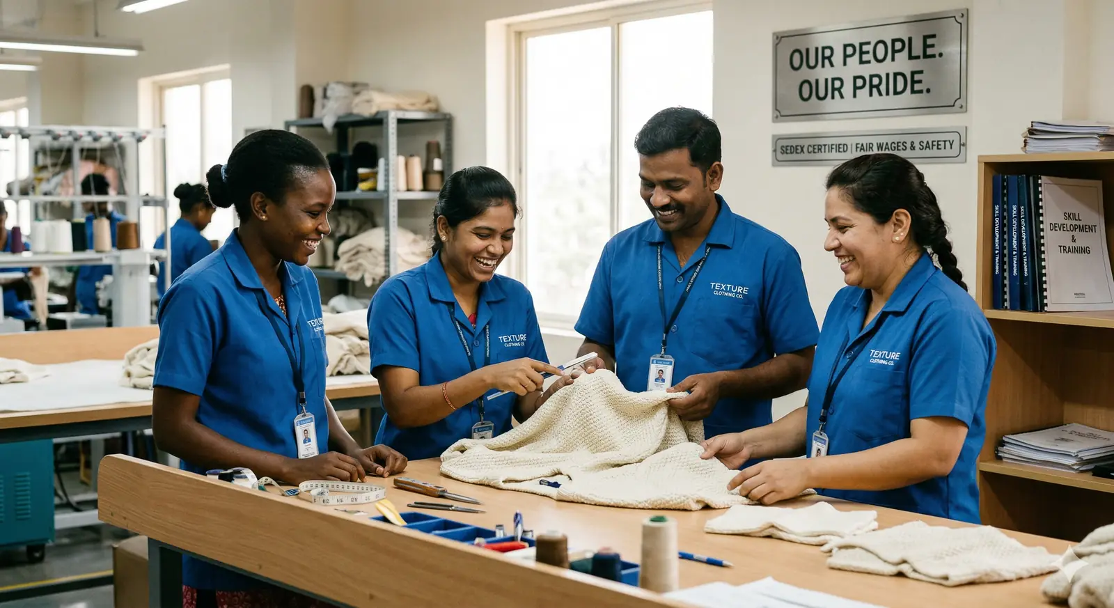 Texture Clothing Company team reviewing knitwear quality